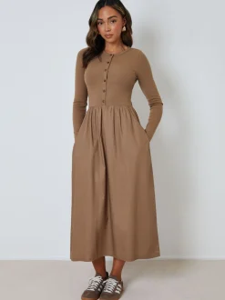 Marron - Threadbare Robe boutonnée 21 jersey en popeline mélangée