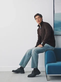 Marron - Uni - Pull N.Premium Coupe classique 100% Coton Premium à fermeture éclair