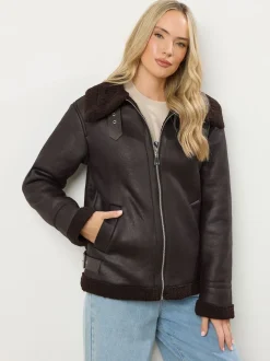 Marron - Veste aviateur Long Tall Sally à coutures fuselées