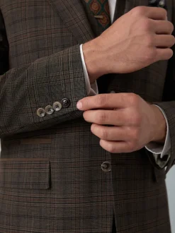 Marron - Veste de costume slim à carreaux