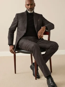 Marron - Veste de Costume Coupe ajustée Signature Cerruti en laine italienne à dents de chiot