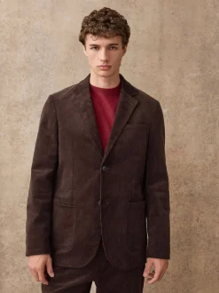 Marron - Veste de costume décontractée en velours côtelé