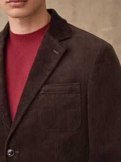 Marron - Veste de costume décontractée en velours côtelé