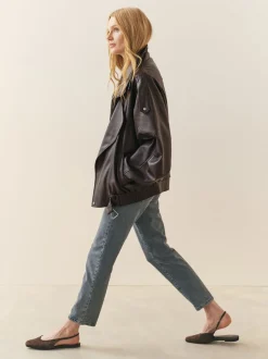 Marron - Veste de motard à col entonnoir en similicuir Nothing Ordinary