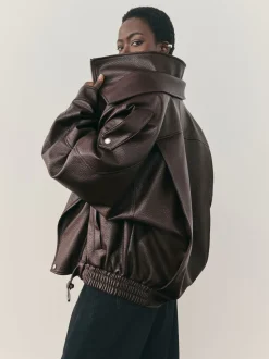 Marron - Veste de motard à col entonnoir en similicuir Nothing Ordinary