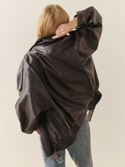 Marron - Veste de motard à col entonnoir en similicuir Nothing Ordinary