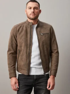 Marron - Veste de motard en cuir faux