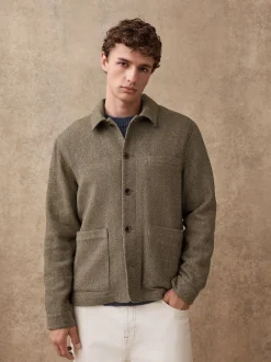 Marron - Veste en sergé texturé élégant avec laine