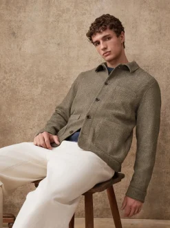 Marron - Veste en sergé texturé élégant avec laine