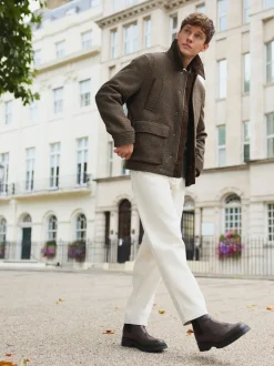 Marron - Veste matelassée en laine Blend à col en velours côtelé et dents de poule