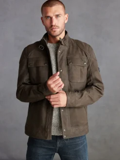 Marron - Veste motard Signature en cuir à quatre poches