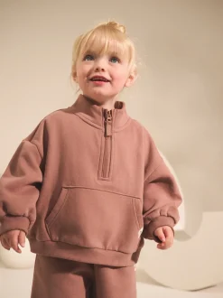 Marron café - Sweat-shirt à col zippé (3mois-7ans)