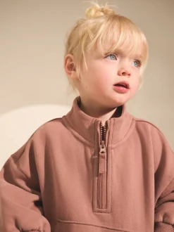 Marron café - Sweat-shirt à col zippé (3mois-7ans)