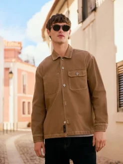 Marron chameau - Surchemise veste-chemise en toile