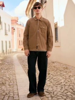 Marron chameau - Surchemise veste-chemise en toile