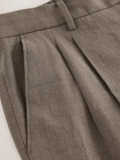 Marron champignon - Pantalon élégant aspect lin avec cordon de serrage interne