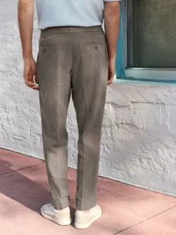 Marron champignon - Pantalon élégant aspect lin avec cordon de serrage interne