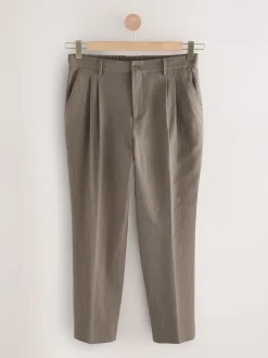 Marron champignon - Pantalon élégant aspect lin avec cordon de serrage interne