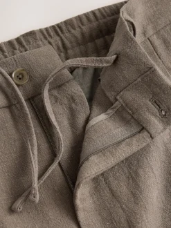 Marron champignon - Pantalon élégant aspect lin avec cordon de serrage interne