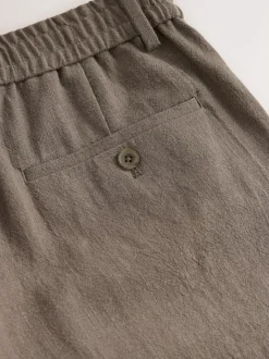 Marron champignon - Pantalon élégant aspect lin avec cordon de serrage interne