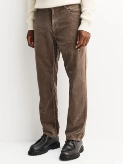 Marron champignon - Pantalons extensible à 5 poches en velours côtelé