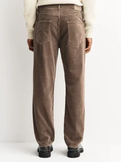 Marron champignon - Pantalons extensible à 5 poches en velours côtelé