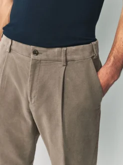 Marron champignon - Pantalon chino en tissu italien Emmetex Moleskin en tissu italien coupe classique