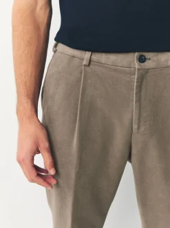 Marron champignon - Pantalon chino en tissu italien Emmetex Moleskin en tissu italien coupe classique