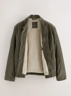 Marron champignon - Veste doublée en velours côtelé et en peau de mouton