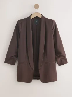 Marron chocolat - Blazer décontracté à manches froncées