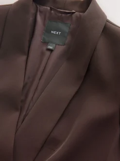 Marron chocolat - Blazer décontracté à manches froncées