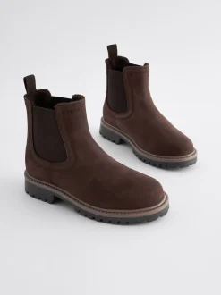 Marron chocolat - Bottes Chelsea en cuir à doublure chaude