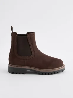 Marron chocolat - Bottes Chelsea en cuir à doublure chaude