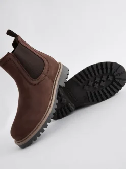 Marron chocolat - Bottes Chelsea en cuir à doublure chaude