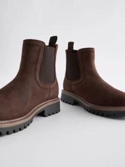 Marron chocolat - Bottes Chelsea en cuir à doublure chaude