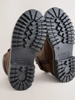 Marron chocolat - Bottes de travail à lacets en cuir