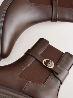 Marron chocolat - Bottines Chelsea à boucles