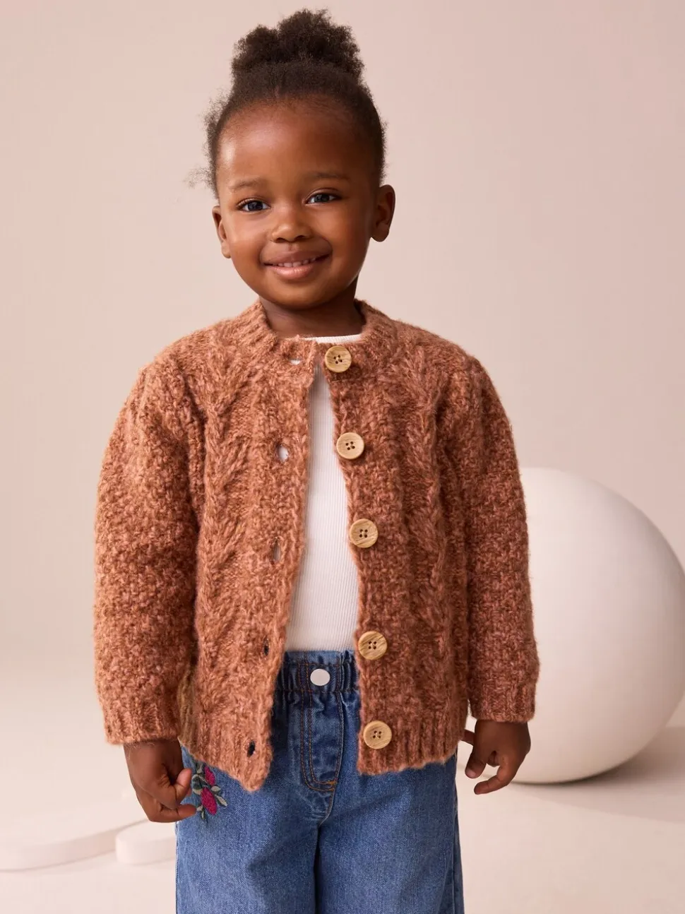 Marron chocolat - Cardigan en maille épaisse Bobble (3mths-10yrs)