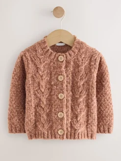 Marron chocolat - Cardigan en maille épaisse Bobble (3mths-10yrs)
