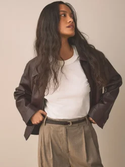 Marron chocolat - Ceinture fine en cuir