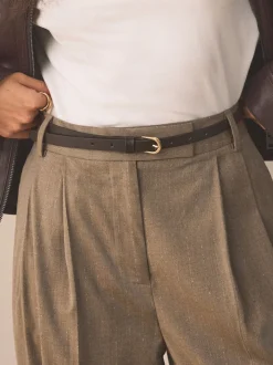 Marron chocolat - Ceinture fine en cuir