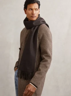 Marron chocolat - Écharpe Reiss Picton à logo script en laine et cachemire