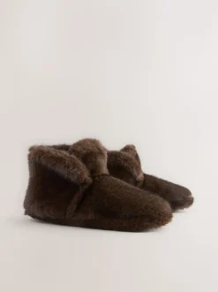 Marron chocolat - Chaussons style boots en fausse fourrure