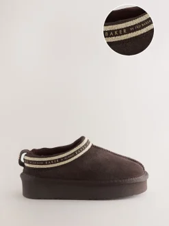 Marron chocolat - Chaussons mules en daim Baker by Ted Baker déperlant pour fille