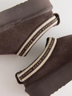 Marron chocolat - Chaussons mules en daim Baker by Ted Baker déperlant pour fille