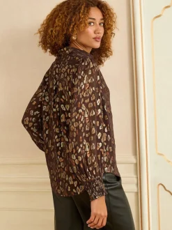 Marron chocolat - Chemise Love & Roses imprimée à manches longues