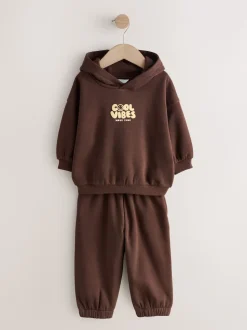 Marron chocolat - Ensemble sweat à capuche et jogging imprimé Cool Vibes (3mois7ans)