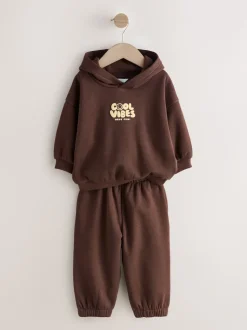 Marron chocolat - Ensemble sweat à capuche et jogging imprimé Cool Vibes (3mois7ans)