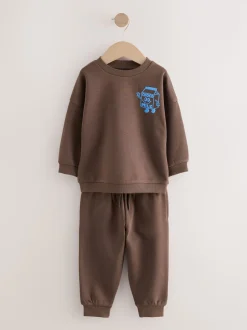 Marron chocolat - Ensemble sweat et Joggings imprimé à Col rond (3mois-7ans)