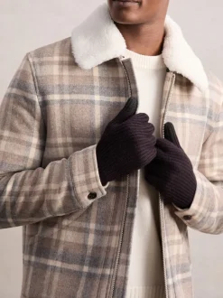 Marron chocolat - Gants à écran tactile Reiss Lawson en mérinos côtelé